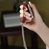 Chaveiro de Peixe de Pau-Rosa Anual Borla Tecida à Mão Acessório Pingente Porta-Celular para Bolsa
