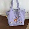 Bolso de Hombro Estilo Japonés Ins de Gran Capacidad para Mujer Bolso Tote Bordado de Dibujos Animados Bolsa de Lona para Viajes Ropa Casual de Trabajo Estudiante