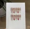 SakuraDesire Suave y Puro, Rubor Rosa Nude de Luz Suave, Arte de Uñas Hecho a Mano con Forma de Cruz Degradada de Diamante Triturado con Pedrería
