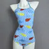 Traje de baño de una sola capa de Lycra para mujer, estilo de natación profesional, de una pieza con dibujos animados, escote bajo, conservador, para entrenamiento en piscina de estudiantes