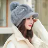 Moda Femenina Versátil Estilo Coreano Otoño e Invierno Cálido Gorro de Pato con Pompón de Conejo Lindo Gorro Grueso a Prueba de Frío