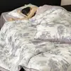 Juego de Cama de Cuatro Piezas Estilo Sábana Ajustable Lyocell Estampado Digital Retro de los 80 Sábana de Cama de Seda de Hielo Funda Nórdica