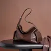 Bolsa de Axila de Couro de Bezerro Tingido Vegetal com Cristal de Camada Superior da Família Qiu Grande Capacidade Moderna Versátil Bolsa de Ombro Único Transversal