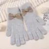 Luvas de Tricô com Laço Estilo Ins para Mulheres no Inverno Proteção Fria ao Ar Livre e Aquecimento para o Pulso com Dedos Livres e Tela Sensível ao Toque Fofas e Doces