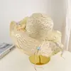Sombrero de paja con ala ancha y tiras para mujer, estilo coreano, transpirable, para verano, playa, vacaciones, pescador
