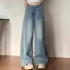 Jeans Azules Rectos Vintage para Mujer, Nuevo de Verano Talla Grande de Cintura Alta Holgados que Cubren la Cadera Fluidos de Pierna Ancha Largo Hasta el Suelo