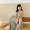 Emo Beibei Ambb Roupa íntima infantil Terno Masculino e Feminino Desenho animado Roupas para casa Estilo coreano Puxar Moldura de lã Pijama escovado