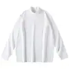 ¡Un imprescindible para principios de otoño, tan cómodo de llevar! Camiseta de algodón puro de peso pesado de 220 g, color blanco, cuello medio alto, manga larga, un top moderno y versátil