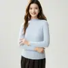 Suéter 100% cachemir puro para mujer, nueva colección otoño/invierno, color liso, tejido de canalé de un solo hilo, cuello semi-alto, jersey de manga larga