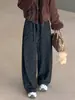 Pantalones de pierna ancha con cordón y estampado de leopardo forrados de forro polar para mujer 2026 invierno nuevos de cintura alta holgados de pierna recta casuales cintura elástica pantalones largos