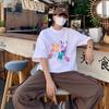 2025 Nuevo Estilo de Verano Simple e Interesante Camiseta de Manga Corta de Dibujos Animados para Hombre Estilo Preppy Americano Urbano Estampada Holgada