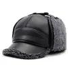 Sombrero de PU para Hombres de Mediana Edad y Mayores, Sombrero Cálido de Invierno para Papá y Abuelo, Sombrero de Cuero Cálido Engrosado, Gorra con Visera Protectora para los Oídos para Ancianos