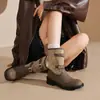 Estilo Británico de Commuter~Hebilla Retro Botas Cortas de Tobillo de Caballero Tacón Grueso 4cm Botas Vaqueras Botas Cortas de Motocicleta para Mujer