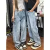 Primavera de 2026 Novo Estilo Americano Calça Jeans de Barra Curva Masculina Tendência Solta Perna Larga Tendência Múltiplos Bolsos Perna Reta Calça Longa