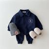 Coreano Roupas Infantis Outono e Inverno Masculino e Feminino Algodão Soft Fleece-forrado Lapel Sweater terno Crianças Conjunto de duas peças