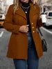 Abrigo de lana vintage estilo europeo y americano talla grande con solapa y diseño de hebilla metálica, corte entallado, longitud media, manga larga