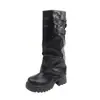 2026 Moda Novo Estilo Outono Inverno Botas Longas Sola Grossa Rad Calça Larga Estilo Western Botas de Cavaleiro Botas Femininas Meia-Panturrilha