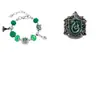 Venta Caliente Transfronteriza Harry Potter Casa Slytherin Serpiente Conjunto de Pulsera Pendientes Broche Collar En Stock Mayoreo