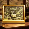 Enfeite de Ano Novo da Ovelha Preto e Dourado, Pintura em Placa de Cobre Vintage com Ouro, Decoração de Mesa de Luxo para Riqueza e Fortuna, Presente Atacado