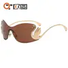 Nuevo Estilo Patas Metálicas Decorativas de Cisne Pequeño Gafas de Sol de Una Pieza sin Marco a la Moda para Mujer Estilo Callejero Gafas de Sol Anti-UV 9111