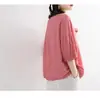 Camiseta Casual Holgada Talla Grande para Mujer Camisa Murciélago Dobladillo con Cordón Cuello Redondo Manga Media Imitación Algodón y Lino Top 2024 Verano