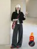 Pantalones de Arroz Pegajoso Gris Claro para Mujer 2026 Nuevos Pantalones de Otoño Sueltos Perezosos Casuales Rectos Cintura Alta Versión Estrecha Pantalones de Pierna Ancha