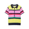 Para Fornecimento Exclusivo Transfronteiriço 2026 Moda Estilo Europeu e Americano Nova Camisa de Tricô Listrada Color Block Versátil Emagrecedora Gola Polo Manga Curta