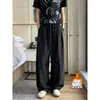 Pantalones de Estilo Retro Americano Old Money para Hombre, Pantalones Largos Casuales de Pierna Ancha, Engrosados con Terciopelo, Caída, Imitación de Lino, Otoño/Invierno