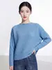 Blusa de tricô casual de outono, versátil, de corte solto com ombros caídos e mangas morcego, modeladora e elegante, versátil, estilo Issey Miyake