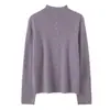 Suéter de malha feminino 100% caxemira outono e inverno, novo, corte solto, cor sólida, com contas feitas à mão, barra enrolada, gola semi-alta, designer