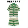 Conjunto de Jaqueta Polo de Tricô de Manga Curta e Shorts de Tricô de Cintura Alta para Mulheres 3920284 3920285