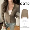 K1886 Cardigã de Lã com Zíper Duplo Outono/Inverno para Mulheres, Blusa Quente de Gola Redonda, Camiseta Básica Curta Slim-Fit