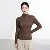 Top Feminino de Alta Qualidade Shenzhen Nanyou Irregular Cor Sólida Suéter Camada Base Slim Fit Manga Longa Camiseta Miyake
