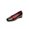 Zapatos de Niña Dopamina de Primavera Nuevos Dulces Punta Redonda Moño Color Contrastante Cubierto Piel de Cordero Patentada Tacón Medio Zapatos de Mujer