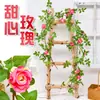 Enredadera Artificial de Rosas Corazón, Flores de Rosa Falsas, Decoración de Tubería de Balcón, Plantas Trepadoras de Patio, Enredaderas Florales