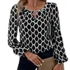 Estação Independente da Amazon Transfronteiriça Europeia e Americana Camisa de Manga Longa Feminina 2024 Decote em V Moda Elegante Camisa Top Estampado