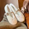 Versión Personalizada~Zapatos Mary Jane con Correa de Lazo de Lana de Oveja para Mujer, Zapatos Cálidos de Algodón con Lana para Uso en Exteriores, Zapatos Planos
