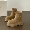 Fivela de Cinto Martin Solado Grosso Novo US Solado Plataforma Ocidental Botas de Cavaleiro Camurça Pessoa Baixa Botas para Aumentar Altura Botas Curtas