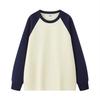 Marca de moda estilo americano Rags Camiseta de manga larga Otoño Pesada Costura de color contrastante Camisa base Suéter holgado de cuello redondo Personalizado
