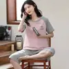 Explosões transfronteiriças pijamas femininos verão manga curta cropped calça plus size estilo literário xadrez conjunto roupas de casa em estoque atacado