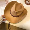 Sombrero de vaquero occidental para mujer, sombrero de ala ancha para protección solar de verano, adecuado para viajes al aire libre, fotografía, senderismo y montañismo
