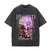 Camisetas de Algodão Puro Estampadas Masculinas e Femininas Verão Soltas Gola Redonda Tops de Manga Curta Masculinos e Femininos Americano Novo High Street Retrô Antigo