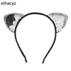 Accesorios Europeos y Americanos para el Cabello de Doble Cara con Lentejuelas Orejas de Gato Diadema de Tela para Niños Diadema Negra de Franela con Lentejuelas