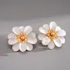 Brincos de Aço com Agulha de Flor Esmaltada Estilo Feriado Europeu e Americano, Brincos High-End Dopamina, Acessórios de Orelha Únicos de Nicho para Mulheres