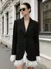 Traje de Encaje Elegante Francés Transfronterizo para Mujer 026 Diseño Otoño/Invierno Blazer Negro Único para Mujer