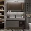 Juego de Gabinete de Baño de Madera Maciza Integrado con Roca, Lavabo Minimalista Moderno, Espejo de Lavabo, Lavabo de Tocador de Baño