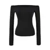 Camiseta curta feminina estilosa de um ombro só, manga longa, novo estilo outono, top versátil justo de ombro a ombro com sutiã embutido, camada base