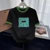 Camiseta de Algodão com Blocos de Cor Tendência, Gola Redonda, Manga Curta para Mulheres, Nova Peça Versátil de Verão para Jovens, Base de Moda