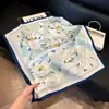 Pañuelo de Seda 70 Cuadrado Moda Coreana de Alta Gama Versátil Profesional Seda Sintética Pequeño Pañuelo de Cuello Estampado Retro Pañuelo de Seda para Mujer