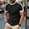Camiseta de Manga Corta para Hombre Talla Europea Nueva de Verano 2026 Transfronteriza, Camiseta para Hombre con Bloques de Color Deportiva y de Fitness Europea y Americana